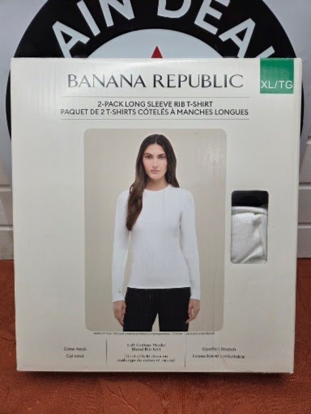 Banana Republic Women's Long Sleeve Rib T-Shirt 2-Pack White & Black XL